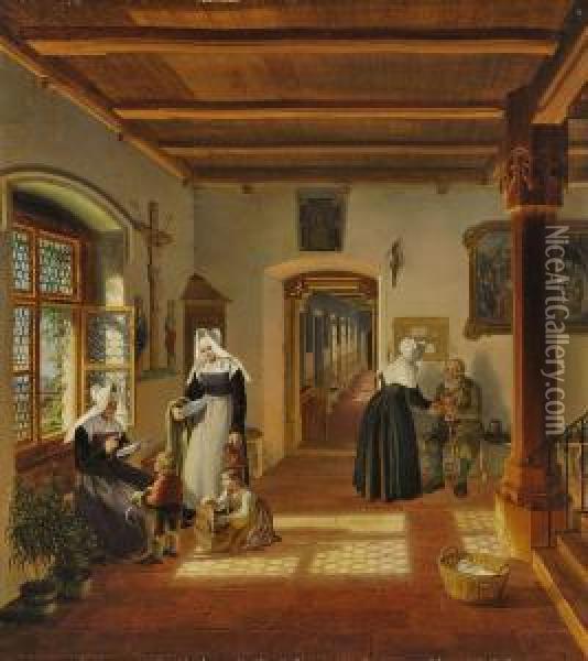 Besuch Im Kloster Oil Painting - Lorenzo I Quaglio