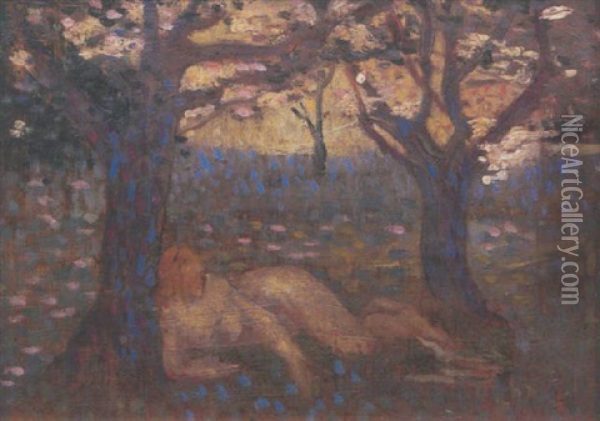 Nu Allonge Dans Les Bois Oil Painting - Henri-Edmond Cross