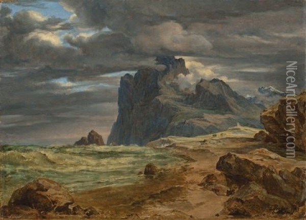 Brandung An Der Felsenkuste Oil Painting - Friedrich Johann C.E. Preller the Elder