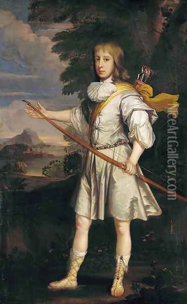 Portrait of a young man, possibly Anthony Henley, son of Sir Robert Henley, of The Grange, Hampshire, full-length Oil Painting - John Michael Wright