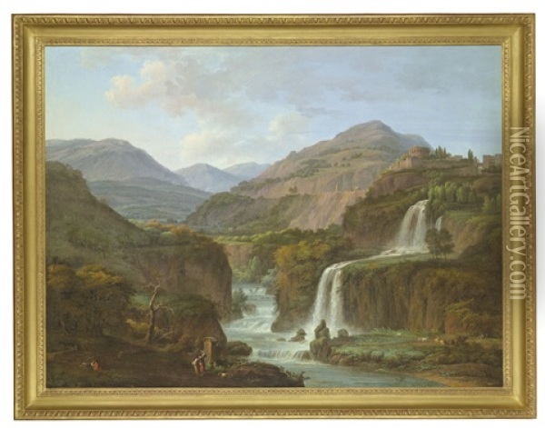 A Mountainous Landscape With A Waterfall, Tivoli Oil Painting - Jean Pierre Xavier Bidauld