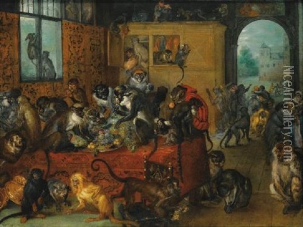 Monkeys Feasting Oil Painting - Jan Brueghel the Elder