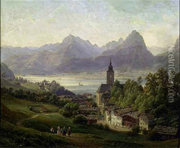 St. Wolfgang Im Salzkammergut Oil Painting - Anton Schiffer