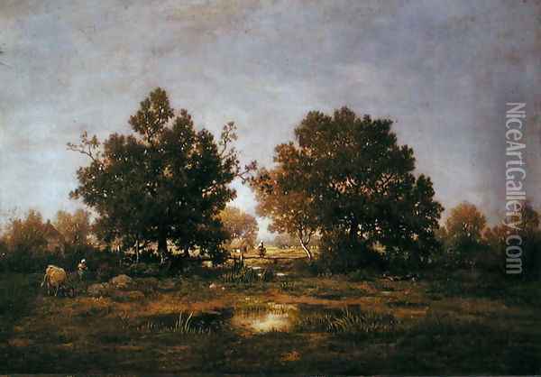 The Footbridge, c.1855 Oil Painting - Theodore Rousseau