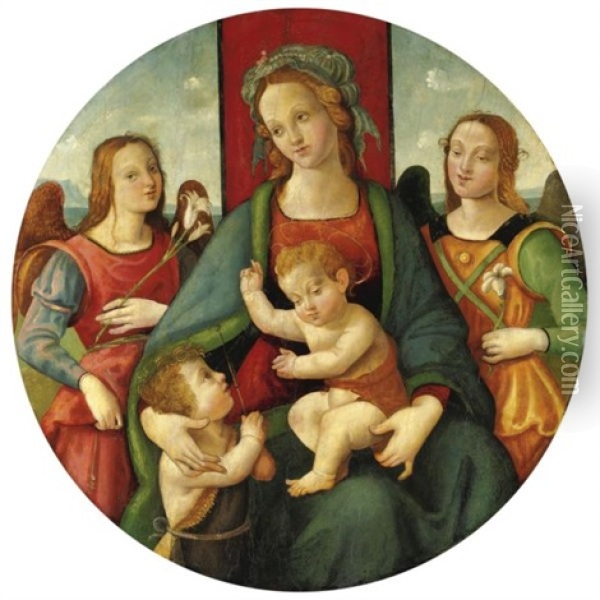 Madonna Con Bambino, San Giovannino E Angeli Oil Painting - Raffaelo Capponi