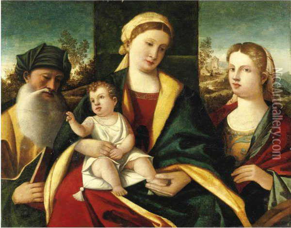 Madonna Col Bambino E Santi Oil Painting - Francesco Rizzo Da Santacroce