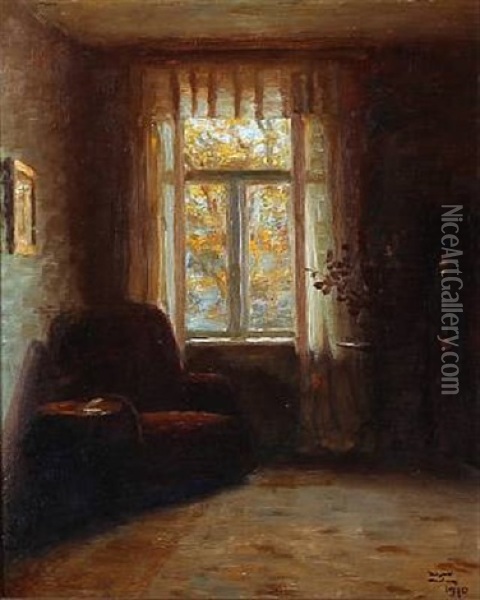 Interior With A Window Oil Painting - Christian Valdemar Clausen