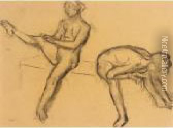 Etude De Nus (deux Femmes Assises) Oil Painting - Edgar Degas