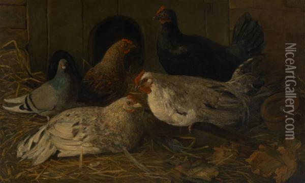 Poules Etpigeon Oil Painting - Jean Antonin Carles