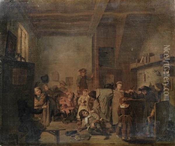 A Schoolmaster And His Pupils In An Interior Oil Painting - Jan Josef Horemans the Elder