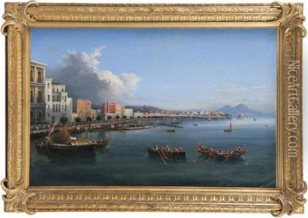Pecheurs Dans Legolfe De Naples Oil Painting - Gioacchino La Pira