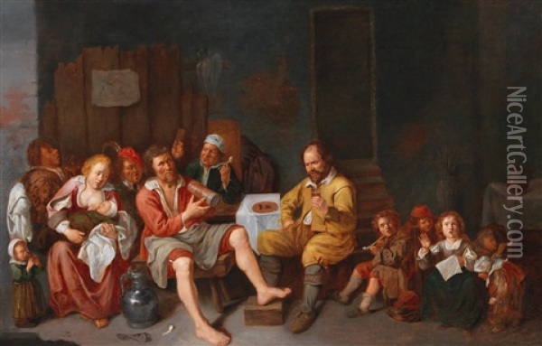 A Peasant Family As An Allegory: As The Old Sing Oil Painting - David Ryckaert III