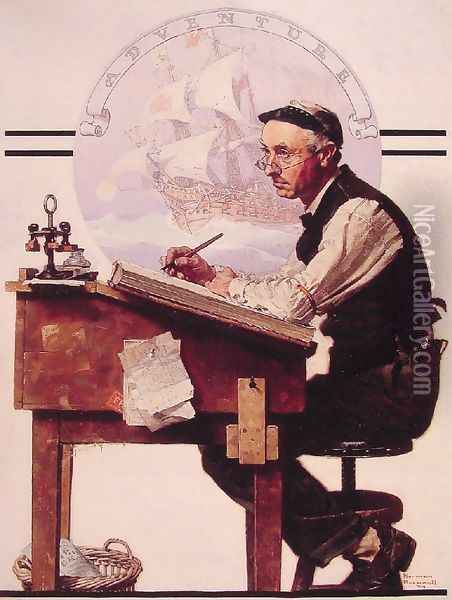 Daydreaming Bookkeeper Oil Painting - Norman Rockwell
