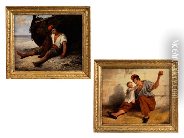 Neapolitanische Fischer (pair) Oil Painting - Francesco Gonin