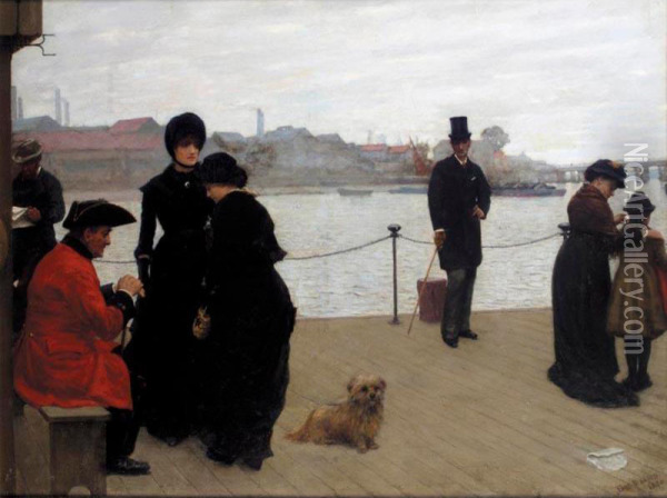 Waiting For The Boat, Chelsea Embankment Oil Painting - Frederick Brown
