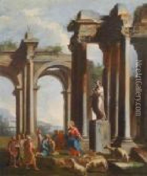 Christus Predigt Den Jungern Unter Antiken Ruinen Oil Painting - Giovanni Ghisolfi