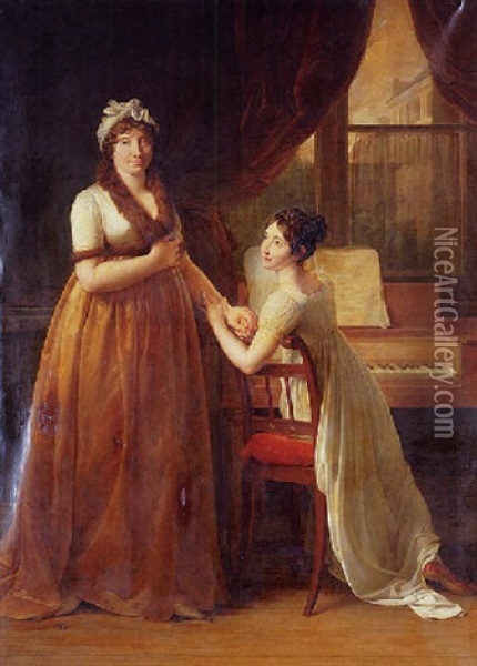 Portrait Of The Comtesse Morel- Vinde And Her Daughter, Cecil Louise (the Music Lesson) Oil Painting - Francois Pascal Simon Gerard