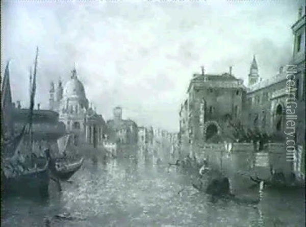 The Grand Canal Near The Church Of The Salute Oil Painting - Alfred Pollentine
