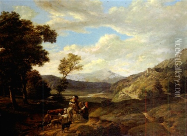 Scene Pastorale Dans Un Paysage (after Jean-louis Demarne) Oil Painting - Louis Auguste Gerard