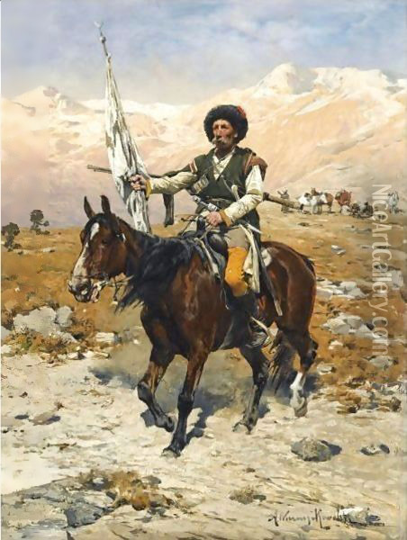 A Caucasian Chief Oil Painting - Alfred Wierusz-Kowalski