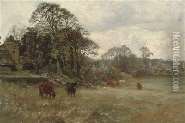 Cattle In A Landscape Oil Painting - Joseph Milne