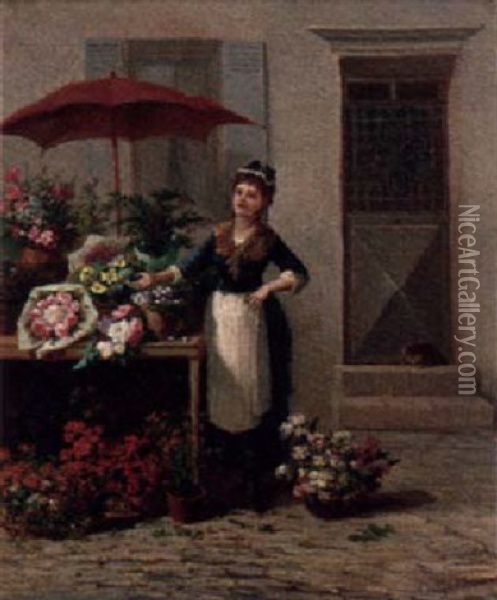 The Flower Stall Oil Painting - Clement Gontier
