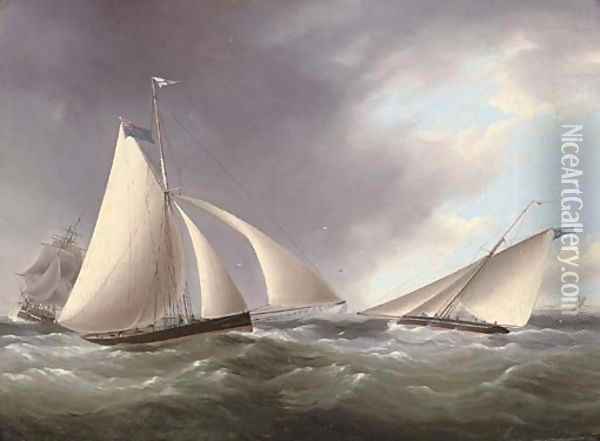 Cutters racing in the Channel off the Seven Sisters Oil Painting - Thomas Buttersworth