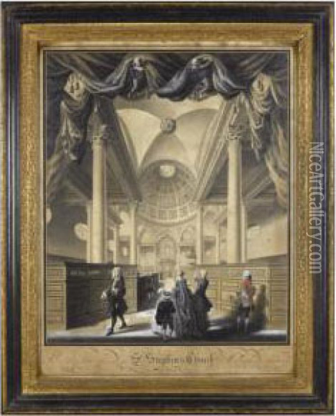 Perspective View Of The Inside Of St Stephens Church In Walbrook,london Oil Painting - George Marshall