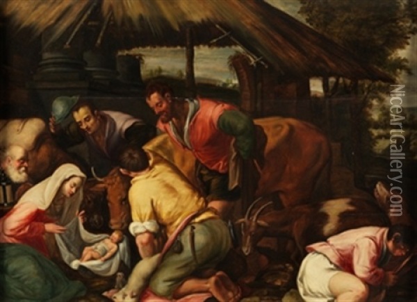 Adoracion De Los Pastores Oil Painting - Jacopo dal Ponte Bassano