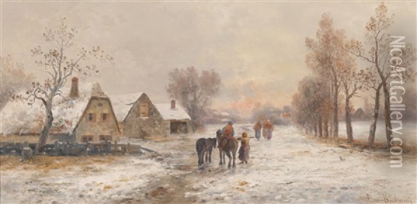 Dorf Im Winter Oil Painting - Emil Barbarini