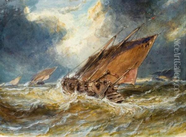 Segelboote In Sturmischer See Oil Painting - Eugene Isabey