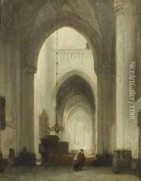 A church interior with figures Oil Painting - Johannes Bosboom