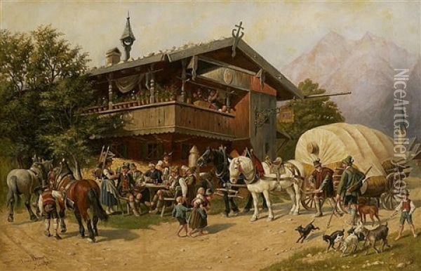 A Tavern In Upper Bavaria Oil Painting - Louis (Ludwig) Braun