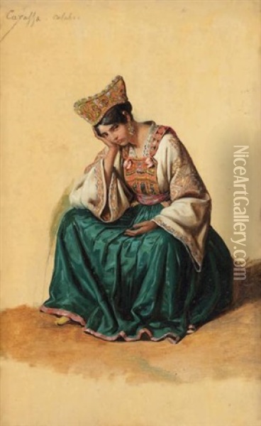 Etude D'une Femme De Calabre Oil Painting - Edouard Henri Theophile Pingret