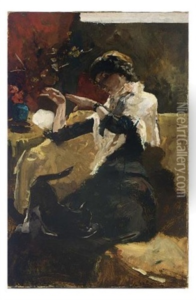 Dame Met Kat (a Lady With A Cat) Oil Painting - George Hendrik Breitner