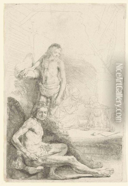 A Nude Man Standing Oil Painting - Rembrandt Van Rijn