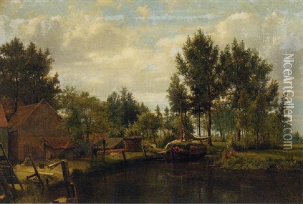 A Moment Of Calm On The River Oil Painting - Louis Pulinckx