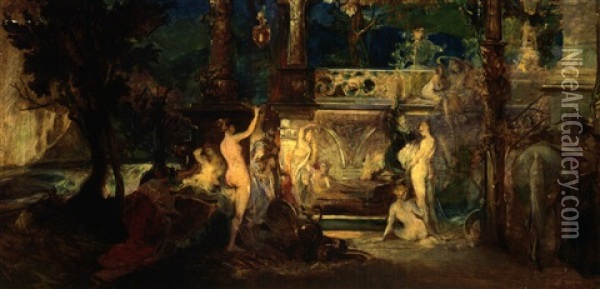 Figurenreiche Szenerie In Einem Harem Oil Painting - Friedrich Ernst Wolfrom