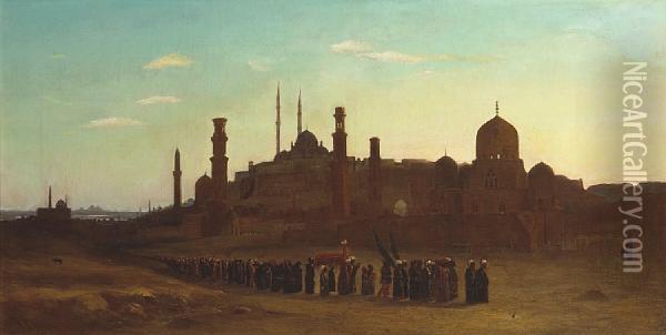 A Procession Outside A Town In Egypt Oil Painting - Abraham Archibald Anderson