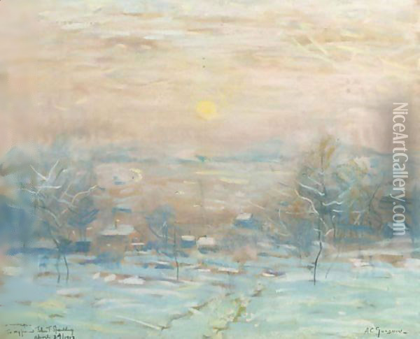 Sunrise In A Winterlandscape Oil Painting - Arthur C. Goodwin