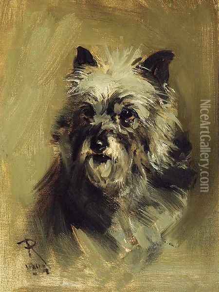Head of a Cairn Terrier Oil Painting - Robert L. Alexander