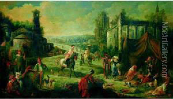 Personnages Orientaux Dans Un Vaste Paysage De Ruinesantiques Oil Painting - Pieter Van Bredael