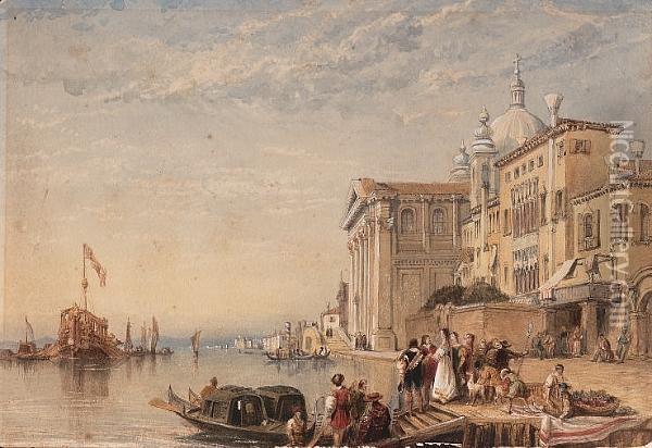Embarking Onto The Gondola Outside The Church Of Il Gesuati, Venice Oil Painting - Edward Pritchett