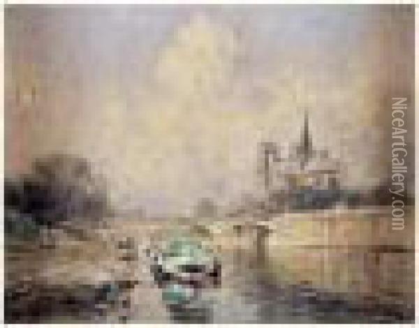 Vue De La Seine, Notre-dame De Paris Oil Painting - Alexis Vollon