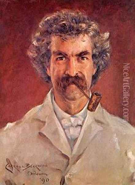 Portrait of Mark Twain Oil Painting - James Carroll Beckwith