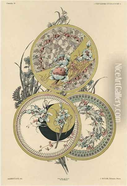 Flowers and flies plate 12 from Fantaisies decoratives Oil Painting - Jules Auguste Habert-Dys