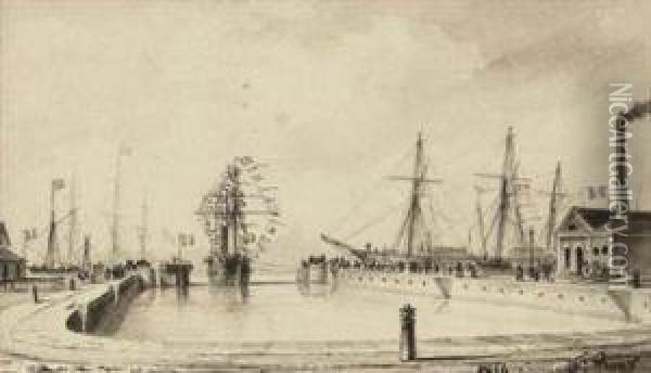 The Inauguration Of La Cale Seche, Le Havre Oil Painting - Francois-Joseph-Frederic Roux