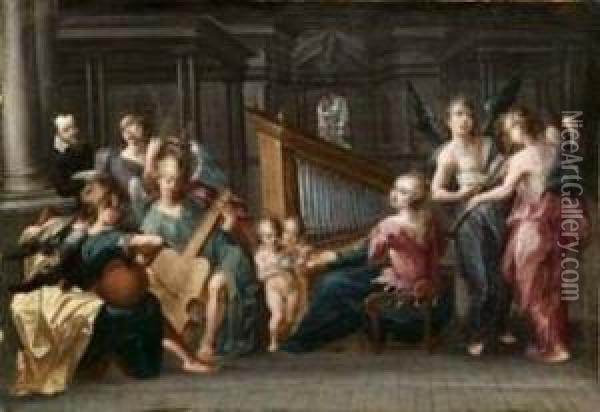 Concerto E Martirio Di Santa Cecilia Con Committente Oil Painting - Bartholomeus Van Winghen