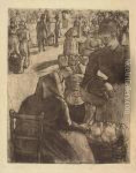 Marche Aux Legumes, A Pontoise<</b> Oil Painting - Camille Pissarro