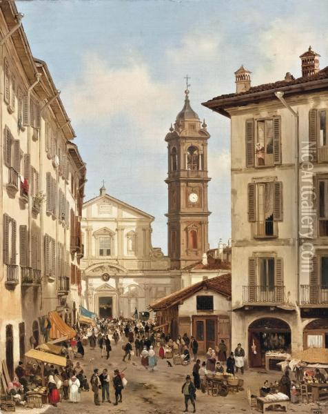 Mercato Di Piazza S. Stefano Oil Painting - Guiseppe Canella